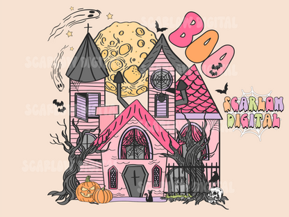 Haunted House PNG-Halloween Sublimation Digital Design Download-spooky season png, spooky girl png, kids halloween png, spooky boo png file