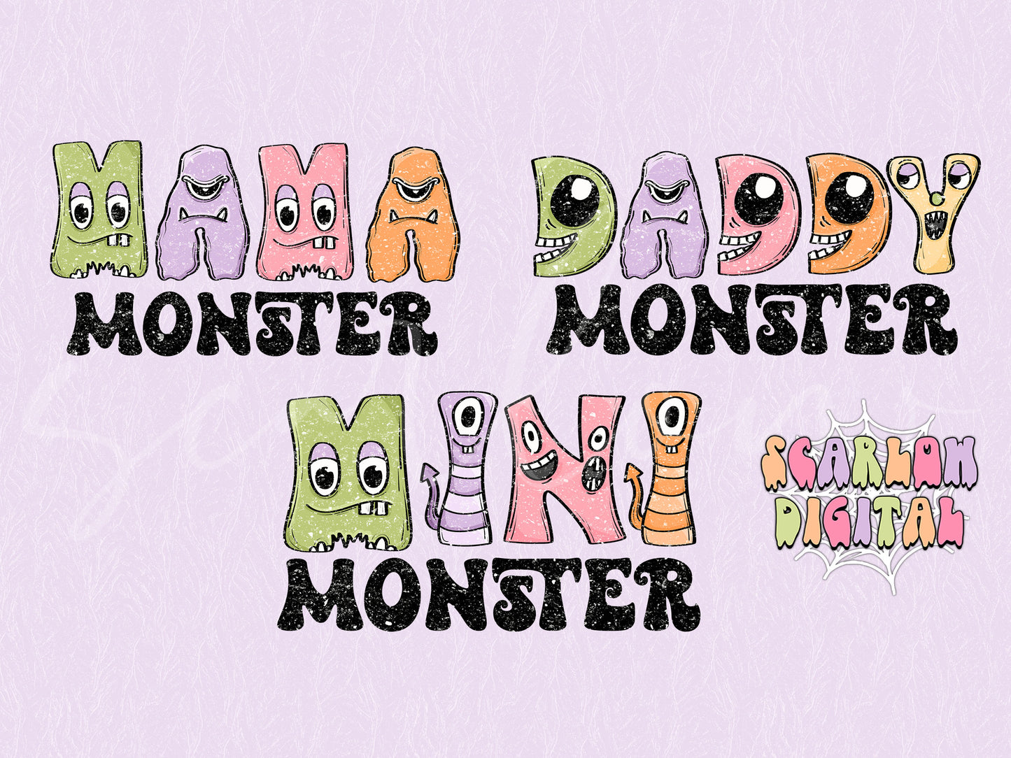 Monster PNG Bundle-Halloween Sublimation Digital Design Download-mama monster png, daddy monster png, mini monster png, spooky season png