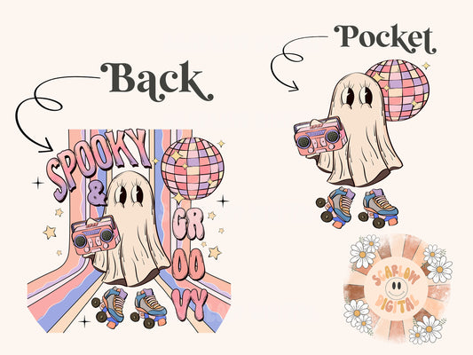 Spooky and Groovy Pocket and Back PNG Bundle-Vintage Halloween Sublimation Digital Design Download-ghost png, pocket png, front & back png