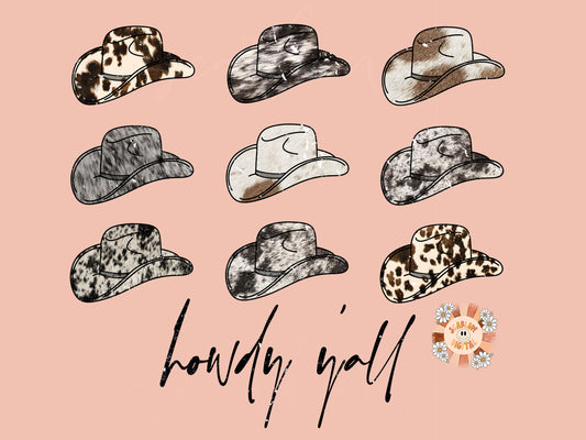 Howdy Y'all PNG-Western Sublimation Digital Design Download-cowgirl png, cowboy hat png, cowhide png, cow print png, boho country png design