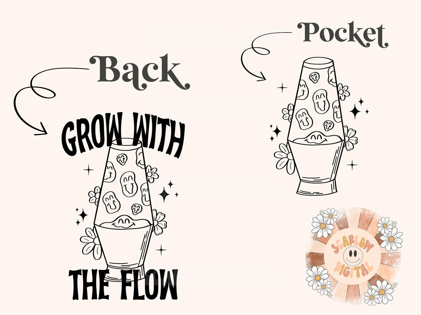 Grow With The Flow Pocket and Back SVG Bundle-Groovy Cut File Digital Design Download-flowers svg, hippie svg, popular svg, trendy svg