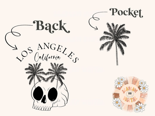 Los Angeles California Pocket and Back PNG Bundle-front and back png, pocket png, skeleton png, skull png, LA png designs, palm tree png