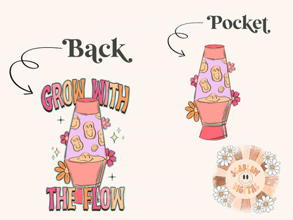 Grow With The Flow Pocket and Back PNG Bundle-Groovy Sublimation Digital Design Download-flowers png, hippie png, front and back png designs