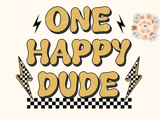 One Happy Dude PNG-Retro Sublimation Digital Design Download-png for kids, checkered png, little boy png, png for boys, trendy png designs