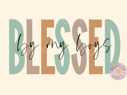 Blessed By My Boys PNG-Mama Sublimation Digital Design Download-mom of boys png, png for moms, boho mama png, simple mama png, mom designs