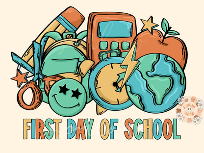 First Day of School PNG-Back to School Sublimation Digital Design Download-apple png, school doodle png, trendy school png, retro school png
