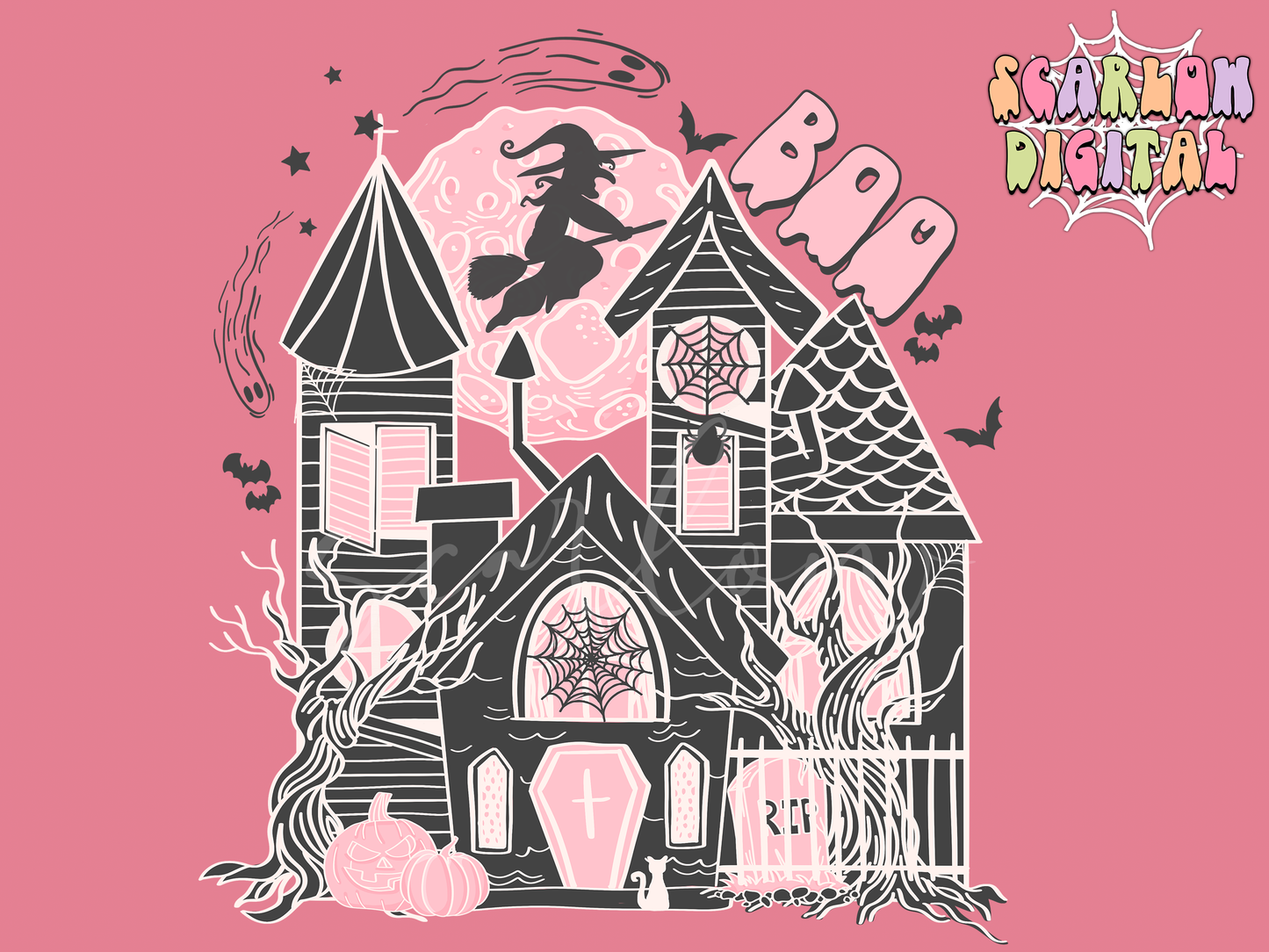 Haunted House PNG-Halloween Sublimation Digital Design Download-spooky season png, spooky girl png, kids halloween png, spooky boo png file