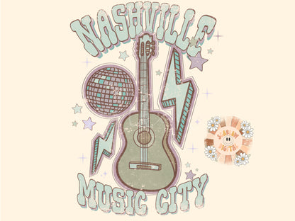 Nashville PNG-Country Music Sublimation Digital Design Download-bachelorette png, guitar png, disco ball png, retro png, western png designs