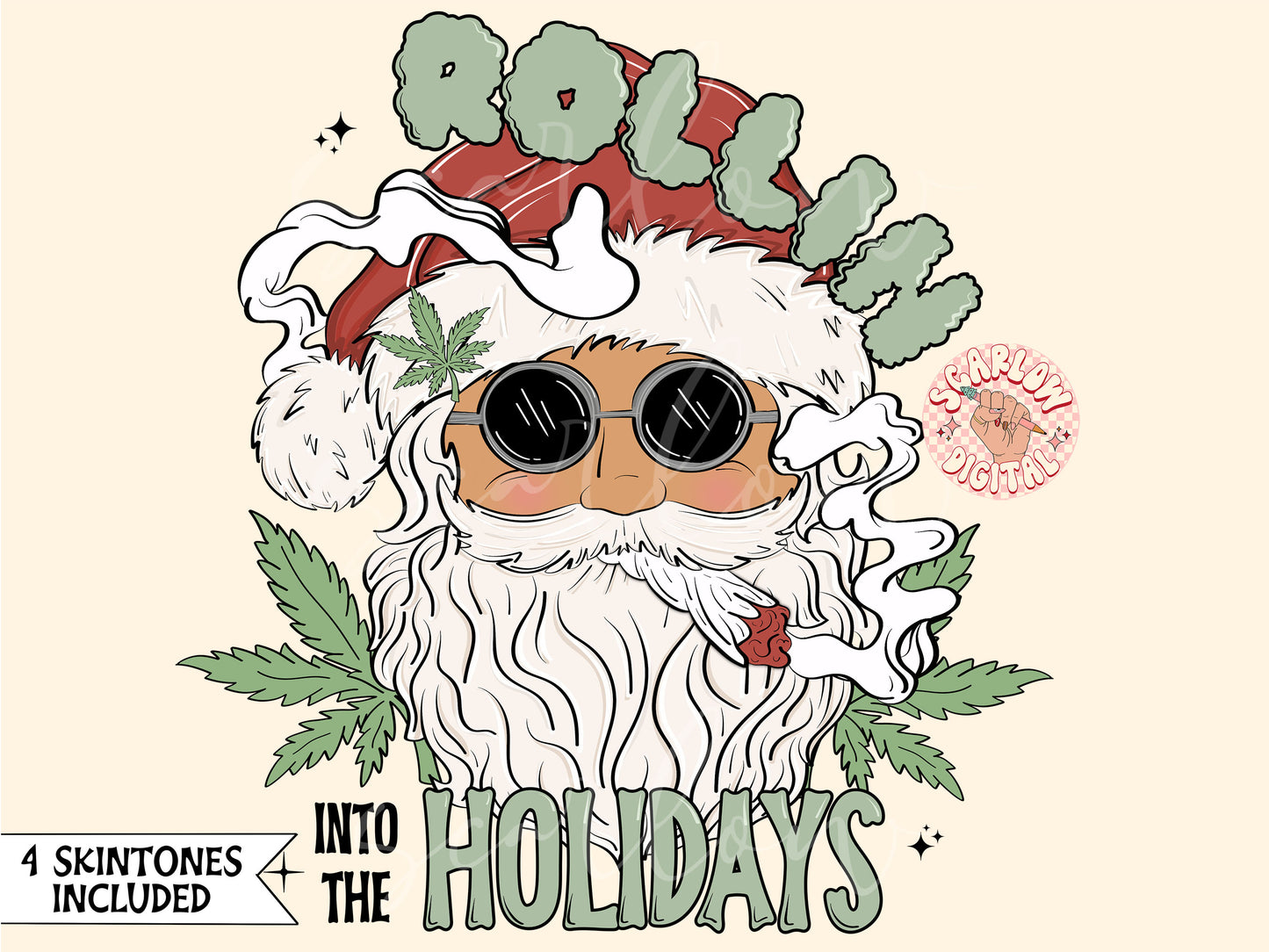 Rollin into the Holidays PNG-Santa Claus Sublimation Digital Design Download-funny christmas png, smoke png, hemp png, adult humor png files