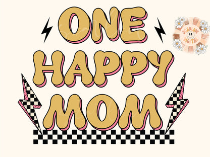 One Happy Mom PNG-Retro Sublimation Digital Design Download-checkered png, png for moms, happiness png, mommy and me png, mama png designs