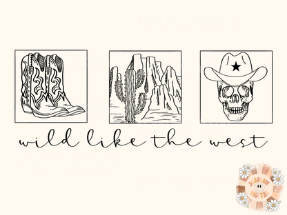 Wild Like The West PNG-Minimalist Sublimation Digital Design Download-simple png, western png, desert png, minimalist png, cactus png file