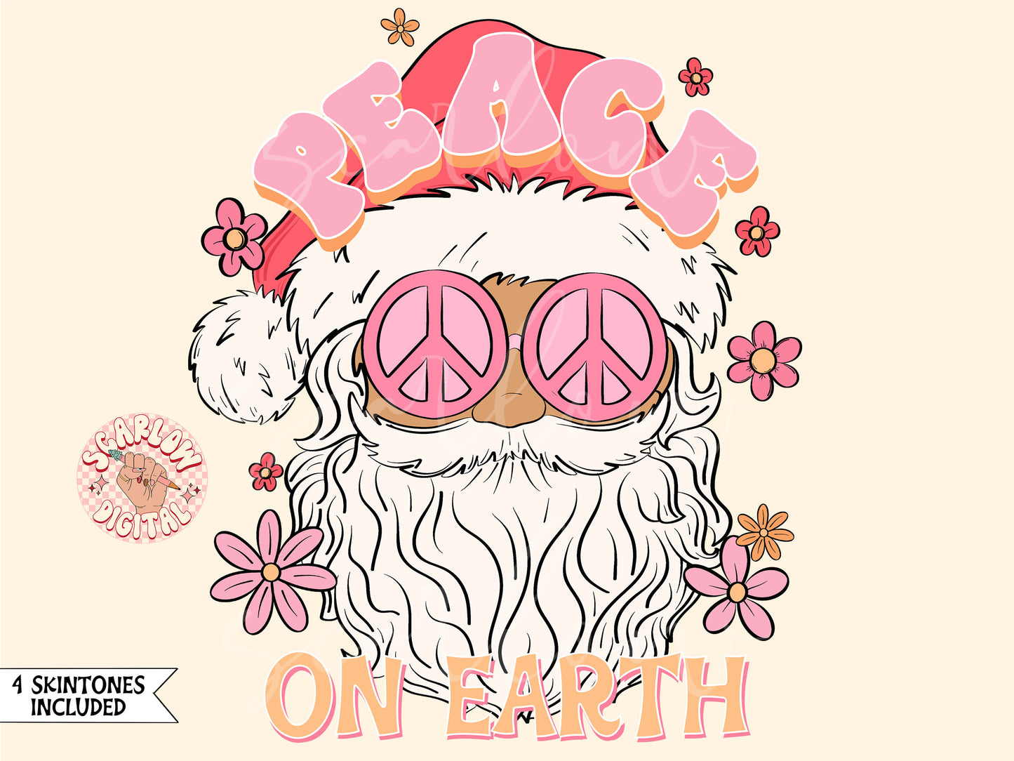 Peace on Earth PNG-Christmas Sublimation Digital Design Download-santa claus png, hippie santa png, groovy christmas png, flowers png design