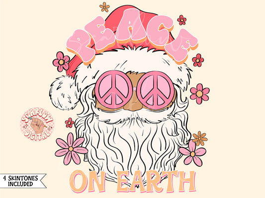 Peace on Earth PNG-Christmas Sublimation Digital Design Download-santa claus png, hippie santa png, groovy christmas png, flowers png design