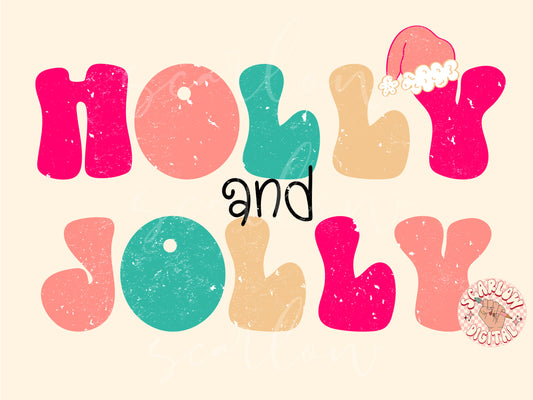 Holly Jolly PNG-Christmas Sublimation Digital Design Download-bright christmas png, colorful christmas png, retro xmas png, santa hat png