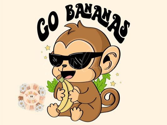Go Bananas PNG-Monkey Sublimation Digital Design Download-boy png, trendy png, funny png, puns png, zoo png, kids png, boho png, retro png