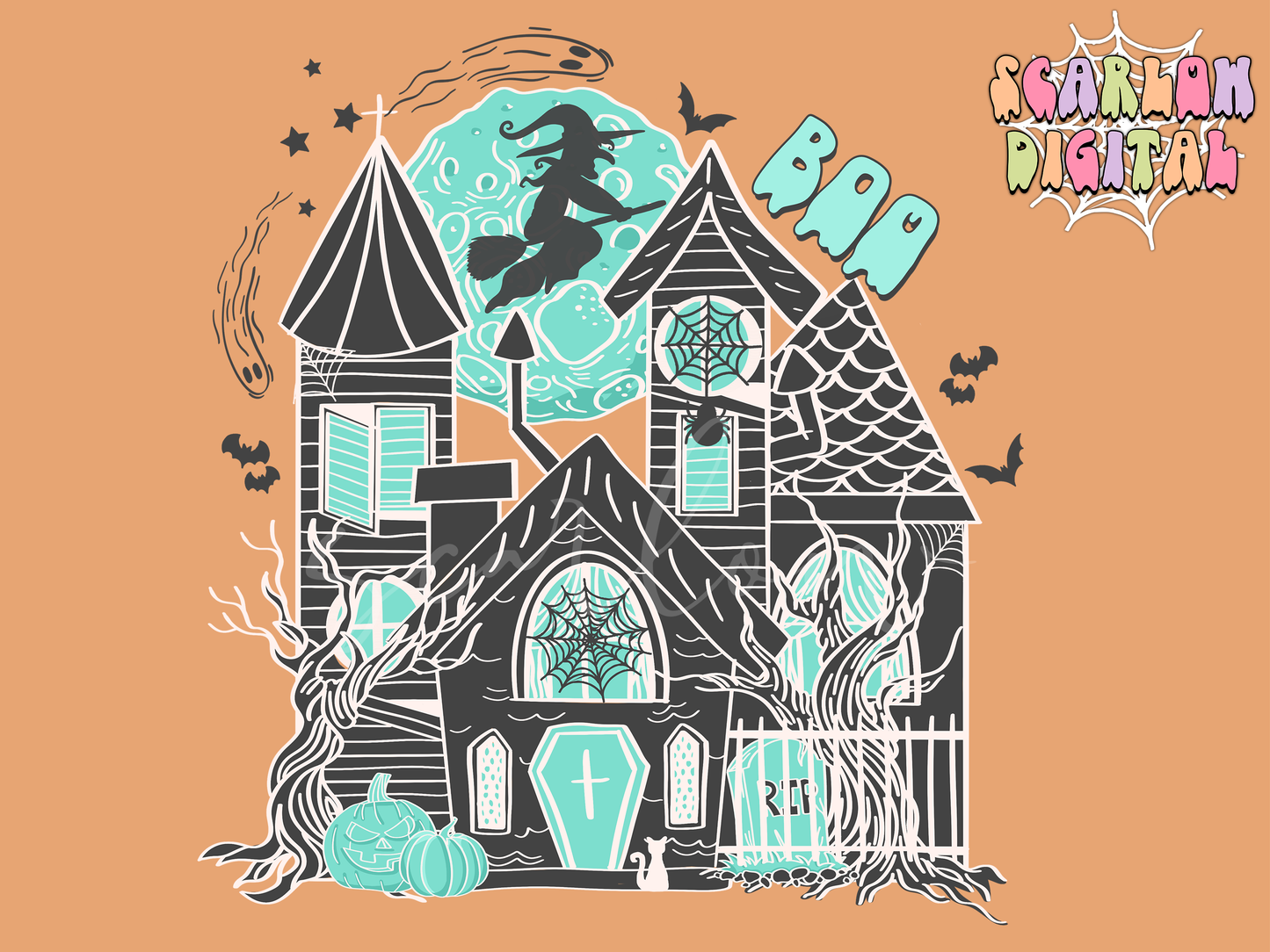 Haunted House PNG-Halloween Sublimation Digital Design Download-spooky season png, spooky boy png, kids halloween png, spooky boo png file