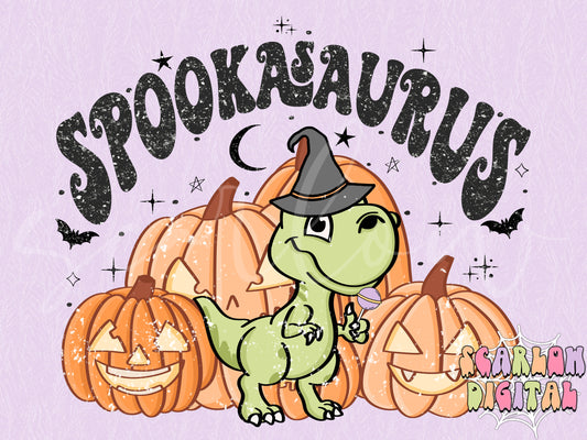 Spookasaurus PNG-Halloween Sublimation Digital Design Download-dinosuar png, jack o lanterns png, pumpkin png, spooky png, halloween boy png
