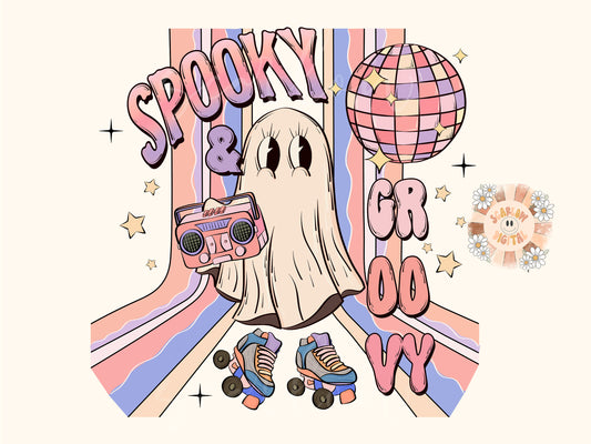 Spooky and Groovy PNG-Halloween Sublimation Digital Design Download-vintage ghost png, spooky disco png, skating png, retro halloween png