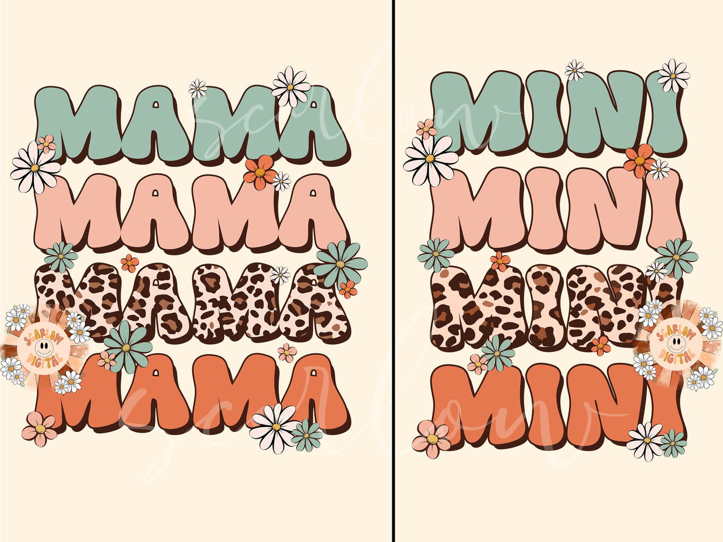 Mama Mini PNG Bundle-Floral Sublimation Digital Design Download-leopard print mama mini png, mommy and me png, flowers png, fall mama png