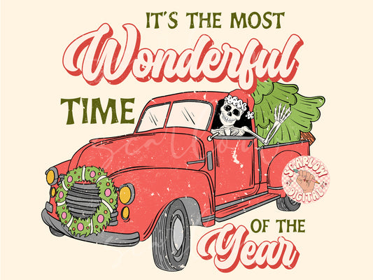 It's the Most Wonderful Time of the Year PNG-Christmas Sublimation Digital Design Download-skeleton christmas png, red truck png, funny png