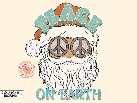 Peace on Earth PNG-Christmas Sublimation Digital Design Download-santa claus png, peace christmas png, groovy santa png, hippie santa png