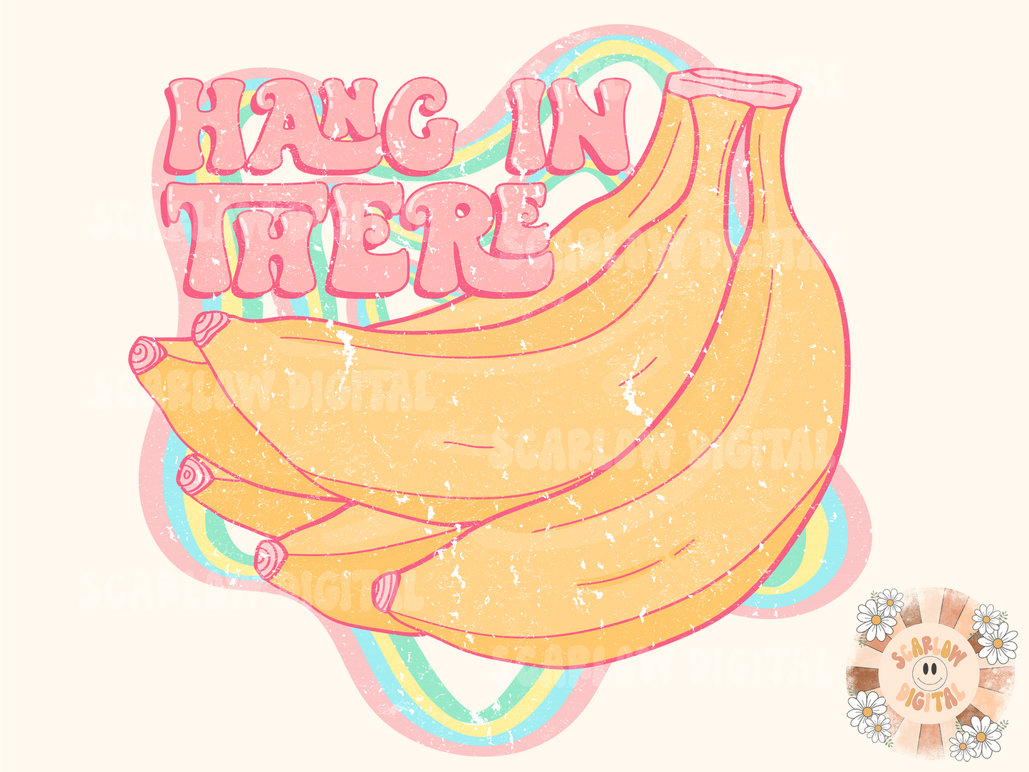 Hang in There PNG-Retro Sublimation Digital Design Download-colorful png, girly png, trendy png, bananas png, fruit puns png, funny png file
