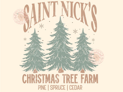 Saint Nick's Christmas Tree Farm PNG Sublimation Digital Design Download-vintage christmas png, boho christmas png, santa claus png designs