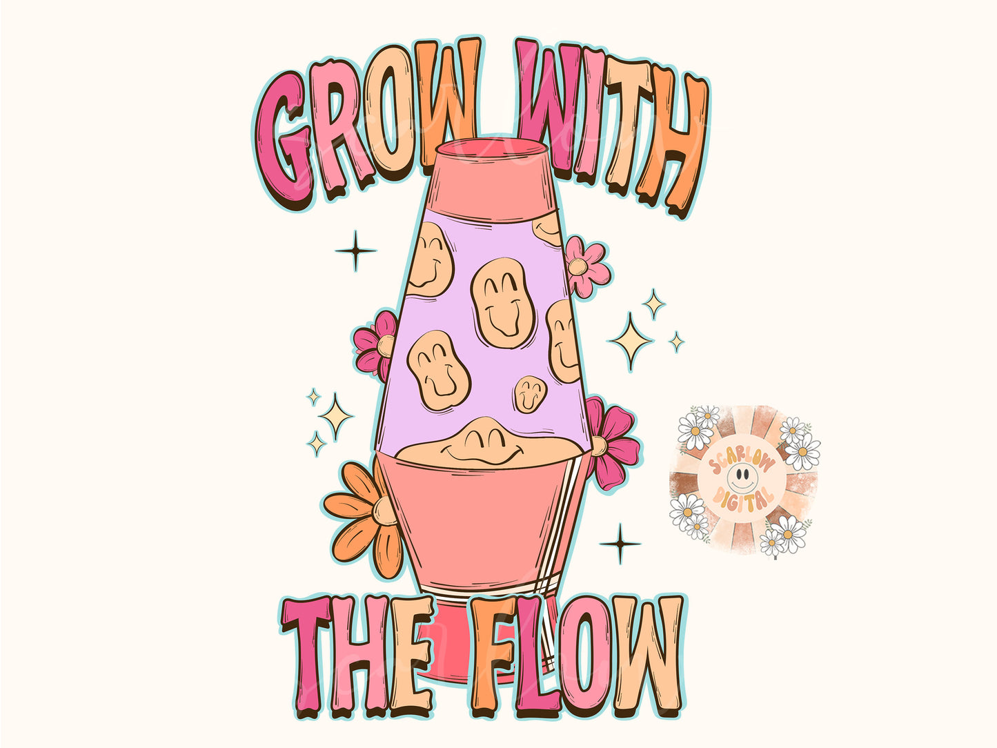 Grow With The Flow PNG-Groovy Sublimation Digital Design Download-lava lamp png, flowers png, hippie png, positive png, happy png, girl png