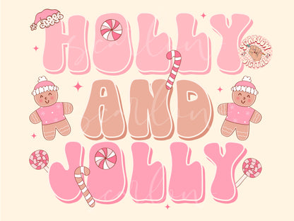 Holly and Jolly PNG-Christmas Sublimation Digital Design Download-gingerbread man png, candy cane png, lollipop png, pink christmas png