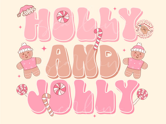 Holly and Jolly PNG-Christmas Sublimation Digital Design Download-gingerbread man png, candy cane png, lollipop png, pink christmas png
