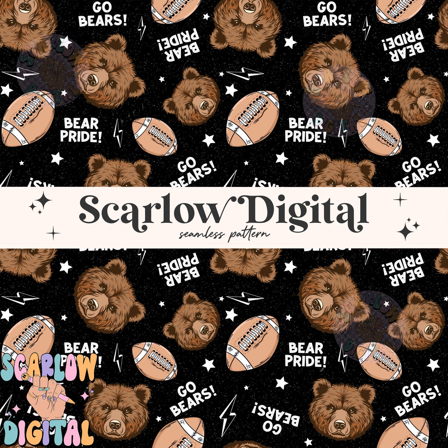 Bears Seamless Pattern Digital Design Download, bears football seamless file, team mascot digital prints, football season seamless patterns