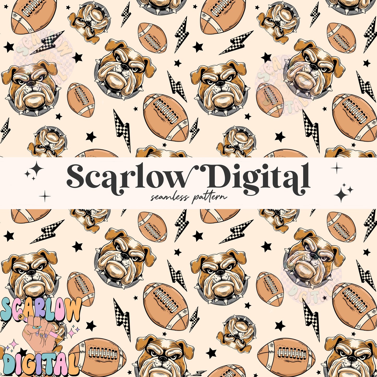 Bulldogs Seamless Pattern Digital Design Download, bulldogs football seamless file, team mascot digital prints, football season seamless