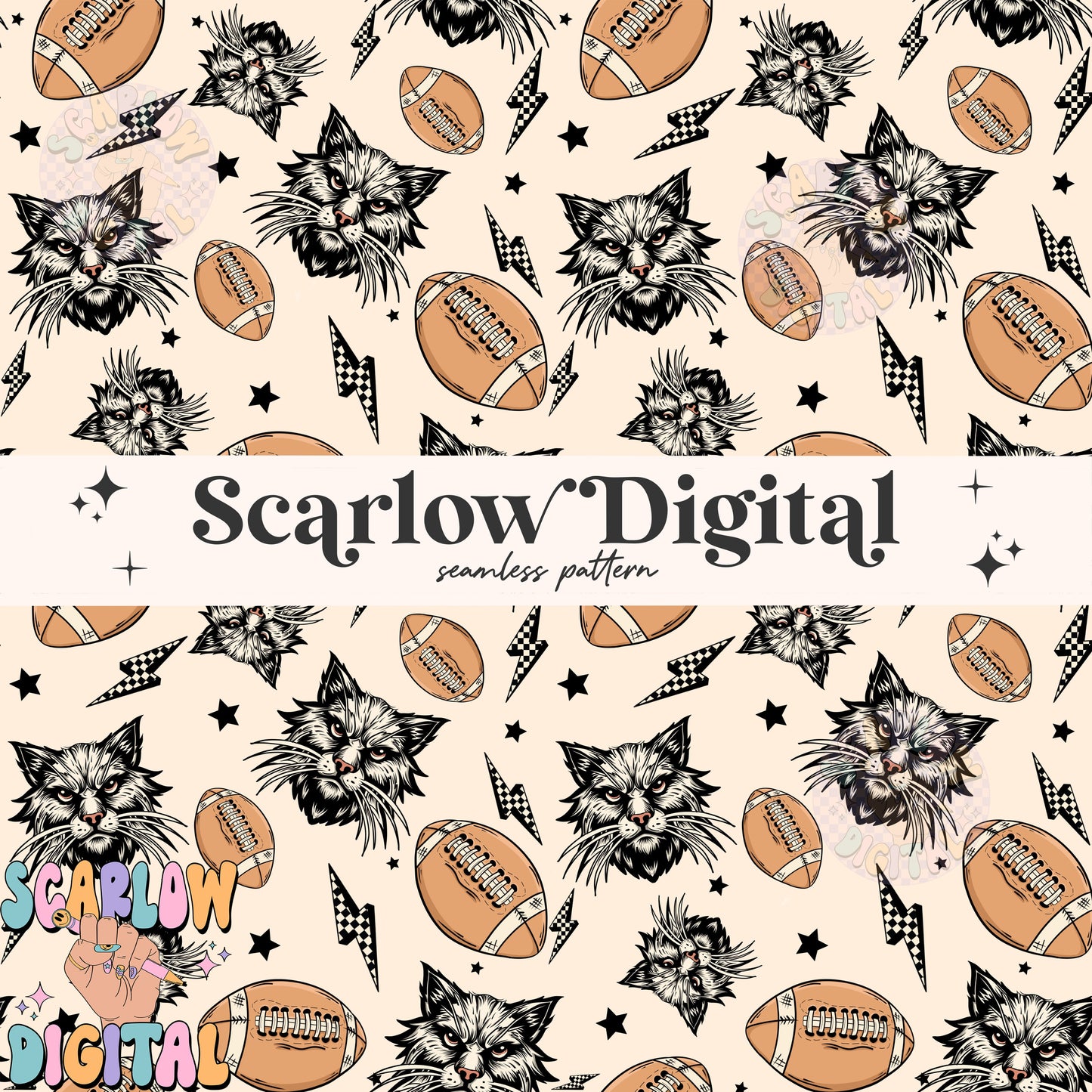 Bobcats Seamless Pattern Digital Design Download, bobcats football seamless file, team mascot digital prints, football season seamless print