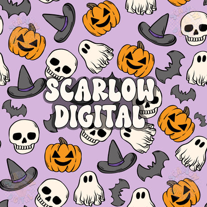 Halloween Seamless Pattern Digital Design Download, pumpkin seamless, jack o lantern seamless, skull seamless, witch seamless, fall seamless