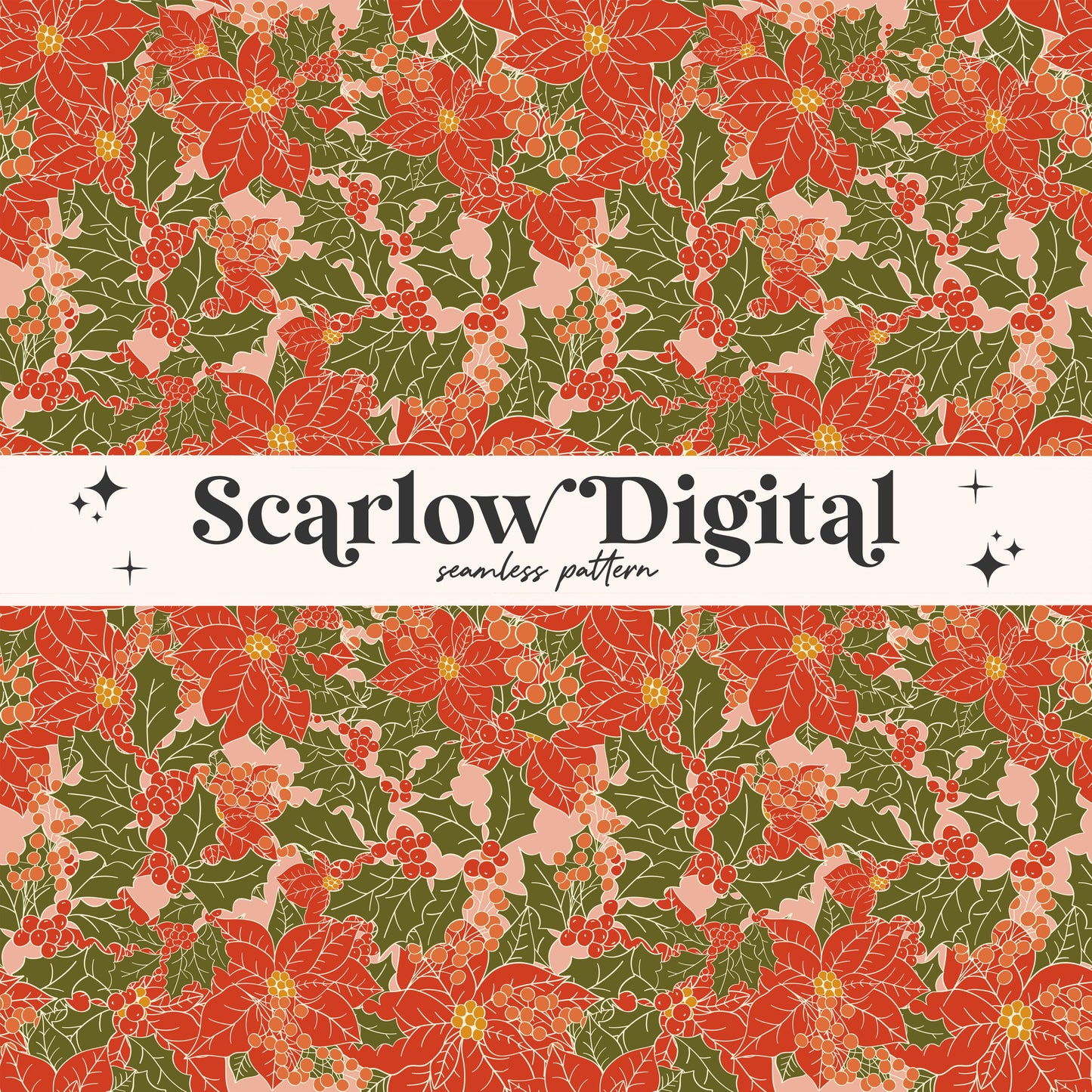 Floral Seamless Pattern-Christmas Sublimation Digital Design Download-poinsettia seamless file, christmas flowers seamless, floral designs