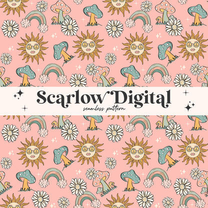 Sunshine Seamless Pattern-Hippie Sublimation Digital Design Download-groovy seamless file, flower surface pattern, trippy seamless pattern