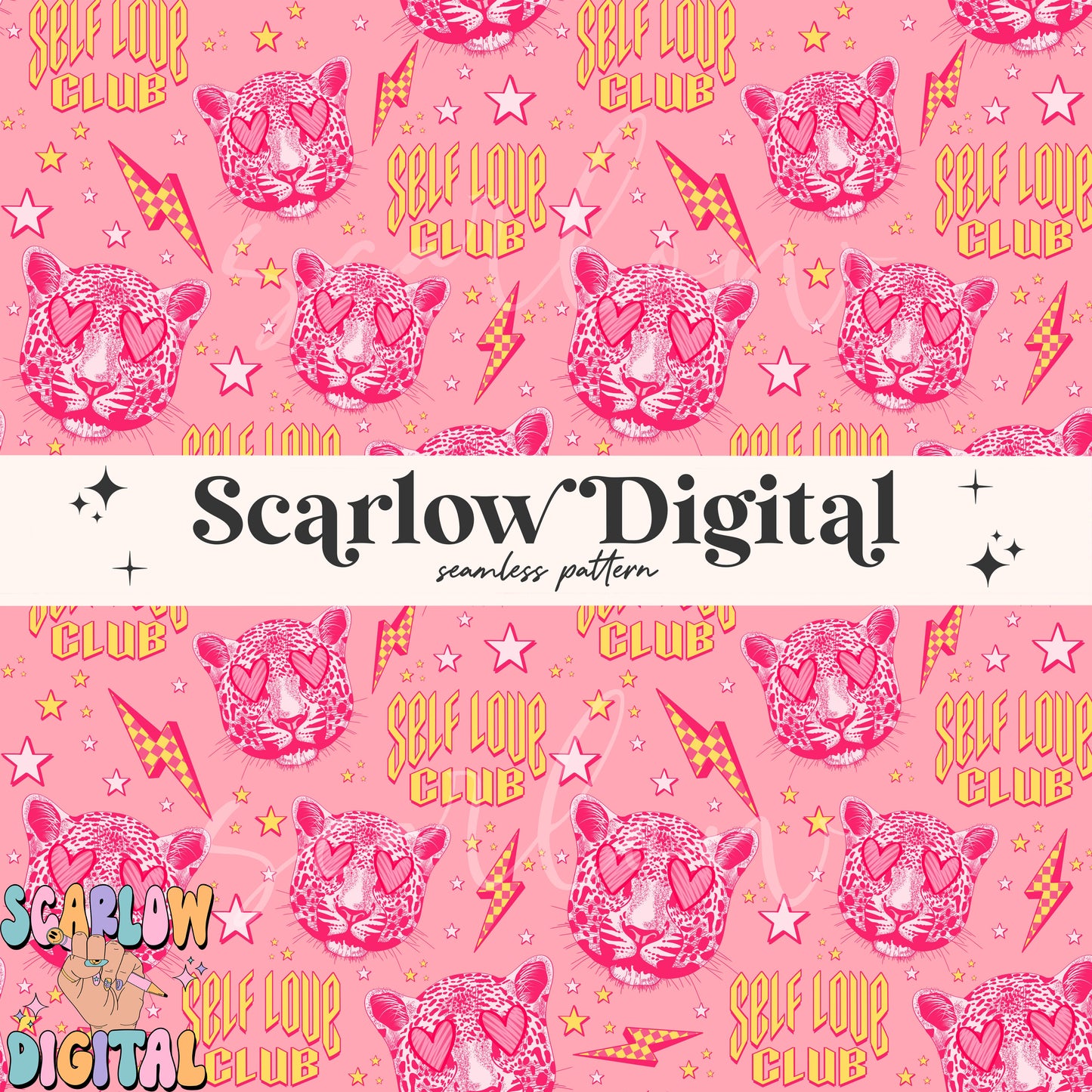 Self Love Club Seamless Pattern-Valentine's Day Sublimation Digital Design Download-hearts seamless, vday seamless pattern, girl seamless