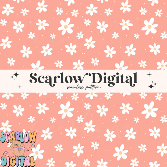 Pink Flowers Seamless Pattern Digital Design Download, simple floral pattern, doodle flowers seamless, groovy seamless, hippie seamless
