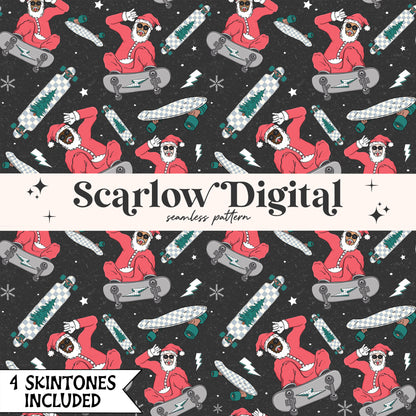 Skating Santa Seamless Pattern-Christmas Sublimation Digital Design Download-santa claus seamless, skateboard christmas seamless, boy design