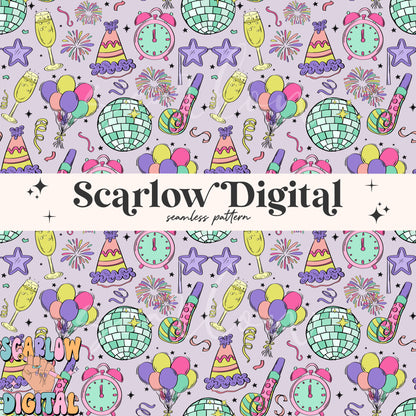 New Years Seamless Pattern Sublimation Digital Design Download, party seamless, happy new years seamless, disco seamless, fireworks seamless