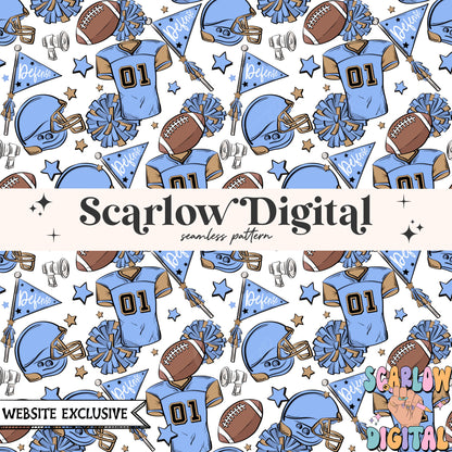 Website Exclusive: Blue and Gold Football Seamless Pattern Digital Design Download