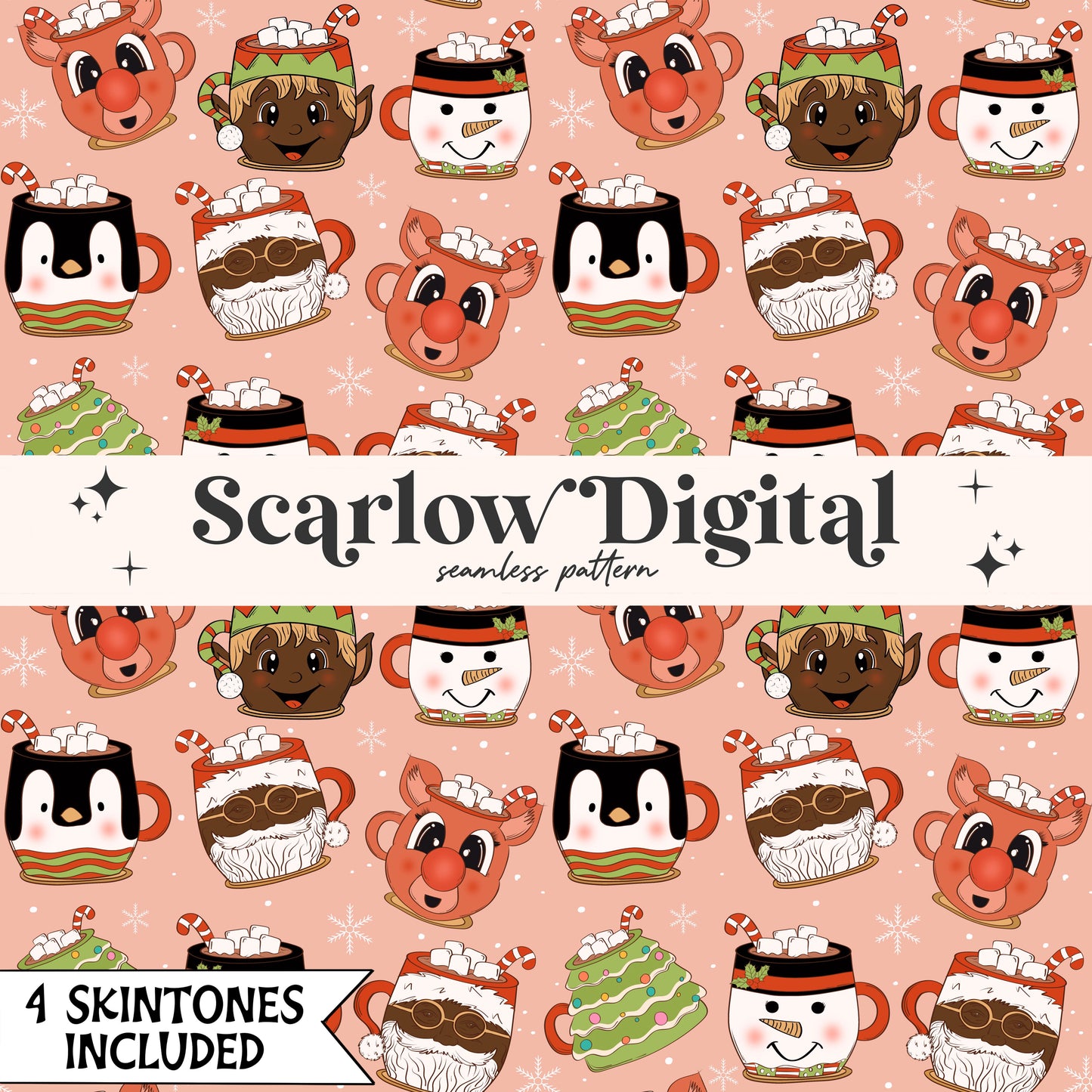 Coffee Mugs Seamless Pattern-Christmas Sublimation Digital Design Download-santa claus seamless, reindeer seamless, snowman seamless pattern