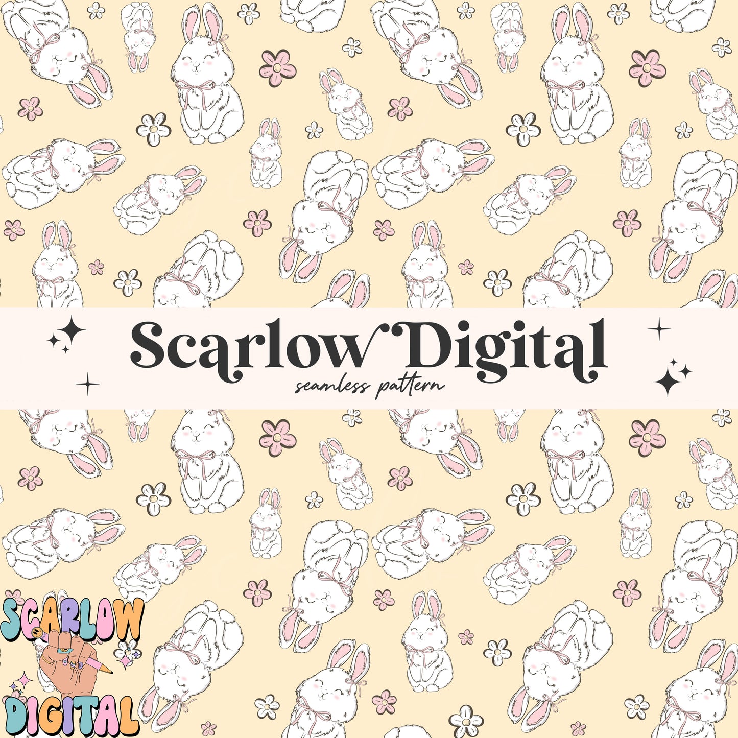 Floral Easter Bunny Seamless Pattern Sublimation Digital Design Download, flowers seamless pattern, spring seamless file, girly seamless