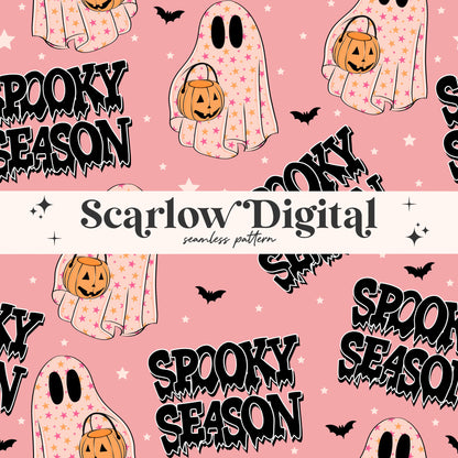 Spooky Season Seamless Pattern-Halloween Sublimation Digital Design Download-cute ghost seamless, spooky girl seamless, pumpkin seamless