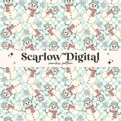 Snowman Seamless Pattern-Winter Sublimation Digital Design Download-christmas seamless, girly seamless, snowflake seamless, winter designs