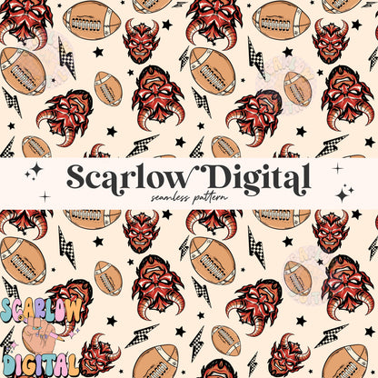 Devils Seamless Pattern Digital Design Download, Devils football seamless file, team mascot digital prints, football season seamless