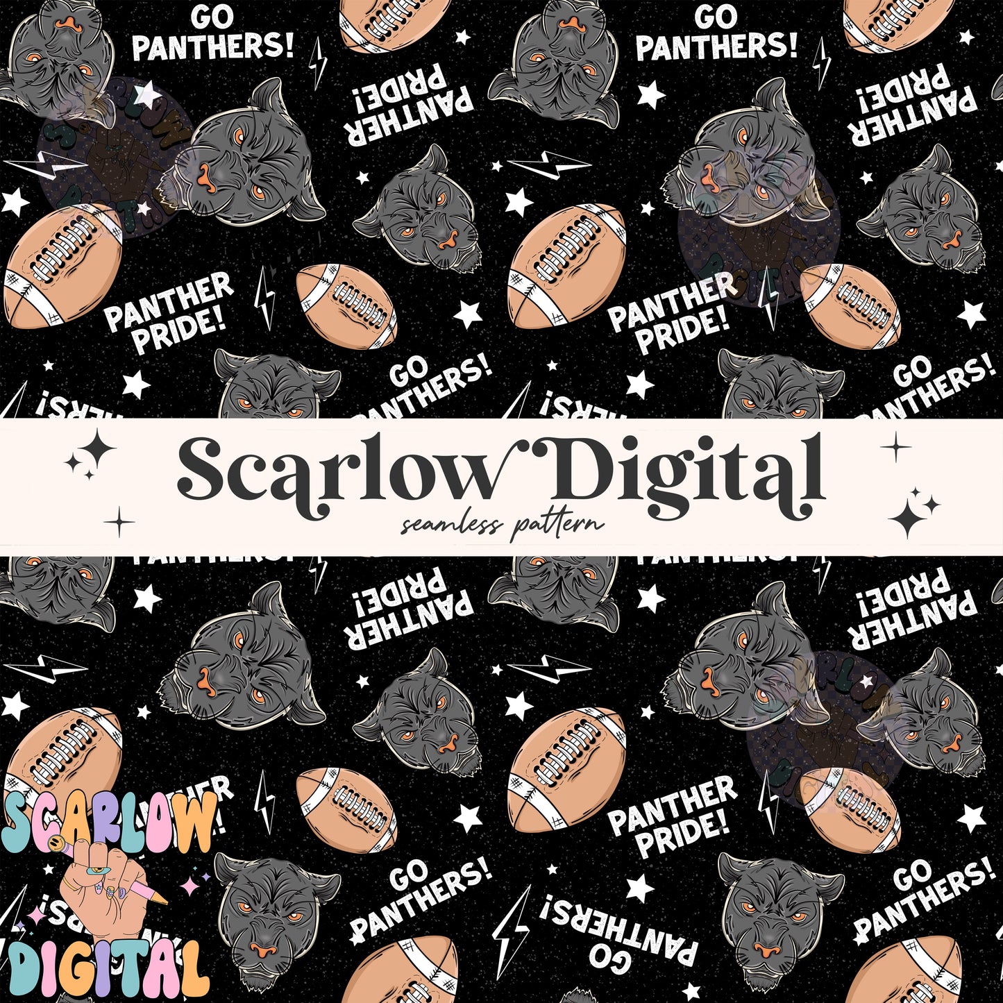 Panthers Seamless Pattern Digital Design Download, Panthers football seamless file, team mascot digital prints, football season seamless