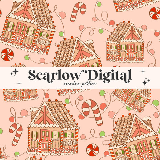 Gingerbread House Seamless Pattern-Christmas Sublimation Digital Design Download-christmas lights seamless pattern, candy cane seamless file