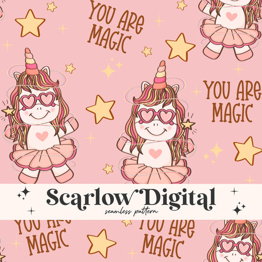 You Are Magic Seamless Pattern-Unicorn Sublimation Digital Design Download-girly seamless, girl surface pattern, retro seamless pattern