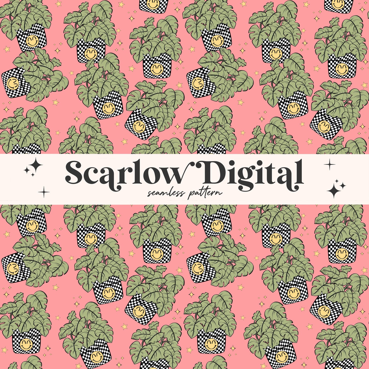 Retro Plant Seamless Pattern Sublimation Digital Design Download, plant mom seamless, adult seamless, preppy seamless, women seamless files